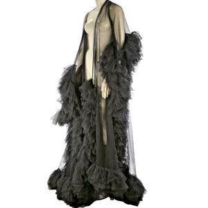 Black Sheer Tulle Puffy Robe Gown Dramatic Layered Boudoir Photoshoot Dress S